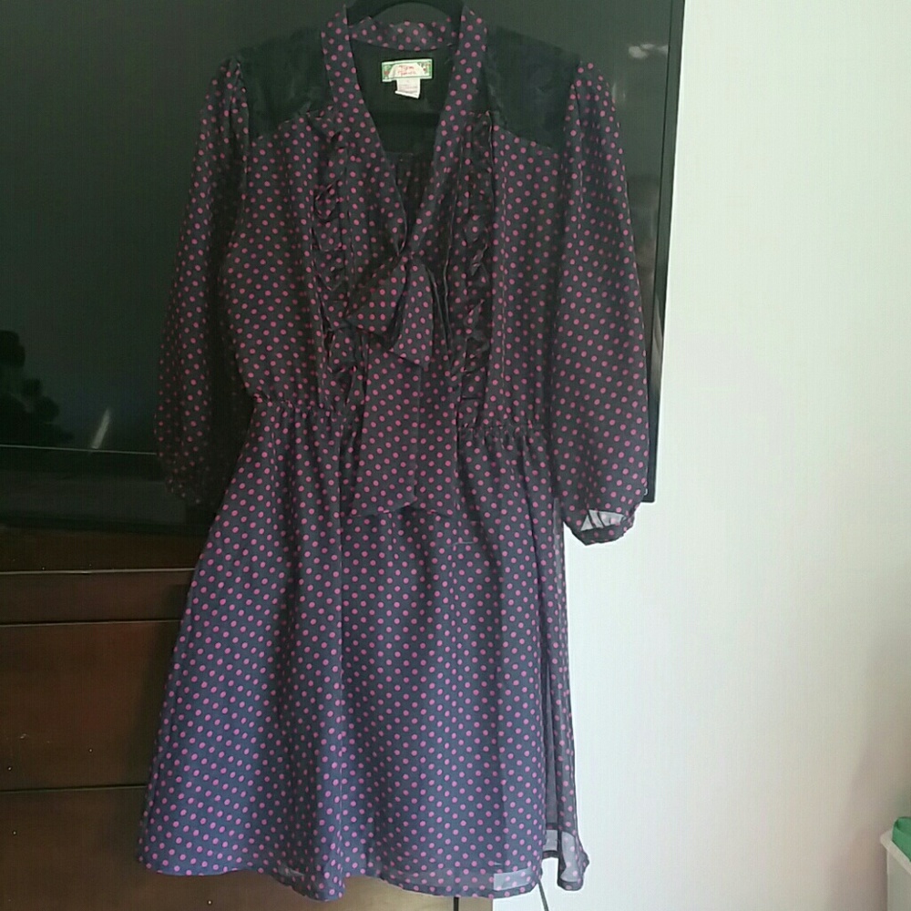 Burgundy with black polka dot dress